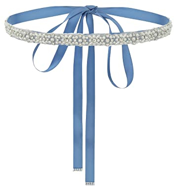 IYOU Perle Hochzeit Gürtel Blau Kristall Kleid Gürtel Strass Braut Schärpe Gürtel Zubehör mit Schleife für Braut und Brautjungfer