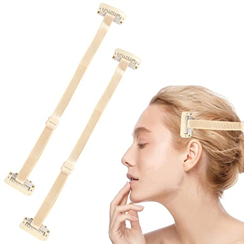Facelifting Tape Bänder, Face Lifting Band, Facelifting Bänder mit Clips, Facelifting Unsichtbare Haarbänder für Kinn, Nacken und Augen, Wiederverwendbares Facelift-Band, Beige, 2 Stück