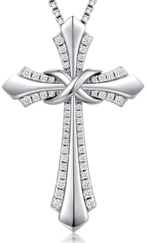 jiamiaoi 18K Weißgold plattiert Kette Kreuz Unendlichkeit Kreuz Anhänger Damen Halskette Kreuz 925 Sterlingsilber Kreuz Kette mit 12 Monate Geburtsstein Kreuz Silberkette mit Kreuz