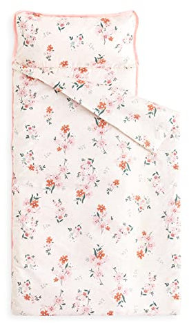 Wake In Cloud - Kleinkind Nickerchen Matte mit Kissen und Decke, 100% Baumwollstoff, für Kinder Jungen Mädchen in Kita Kindergarten Vorschule, hellrosa Blumen, extra lang