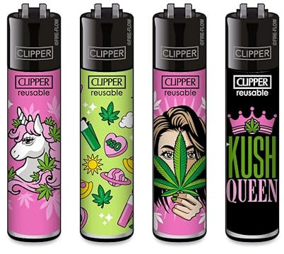 Clipper Feuerzeuge 4er Set + 1x DHOBIA Feuerzeug (420 Girly)