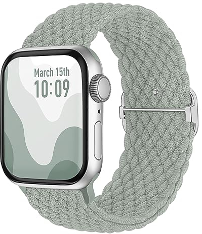 Suitisbest Nylon Armband Kompatibel mit Apple Watch 38mm 40mm 41mm 42mm, Rutschfestes Geflochtenes Elastisches Dehnbares Band für Apple Watch 10 9 8 SE 7 6 5 4 3 2 1, Salbeigrün
