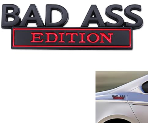 Auto Bad Ass Edition Emblem, Selbstklebende Auto-Emblem-Autoaufkleber, Geeignet Autoinnen Außendekoration oder Metall Autoaufkleber(Schwarz-Rot)