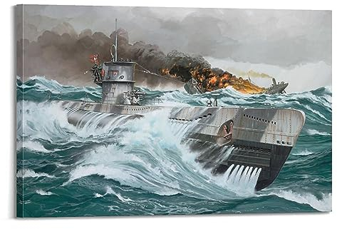 NOHF Poster Militärschiff WWII Deutsches U-Boot Typ VIIC Poster Wandkunst Druck Retro Ästhetische Raumdekoration Bürodekorationen 30 x 45 cm Rahmen Stil
