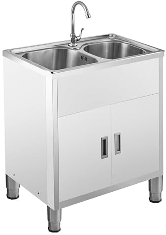 Allzweckspüle mit Schrank, Küchenspülstation für den Außenbereich, Doppelbecken-Küchenspülen, Gewerbliche Spüle mit Wasserhahn, für den Innen- und Außenbereich, Garage, Waschküche/Hauswirtschaftsraum
