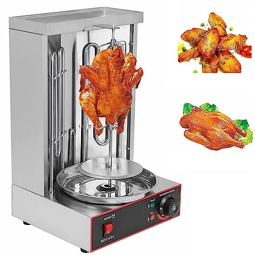 PAILON Parrilla asadora Vertical giratoria eléctrica, Parrilla asadora giratoria de 360 ° con Bandeja recogedora de Carne, Temperatura Ajustable de 50-300 ℃, para Restaurante, Cena, Cocina casera