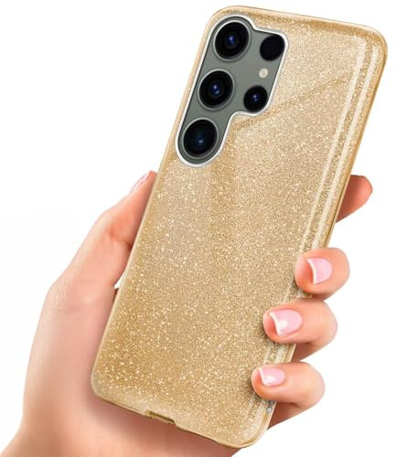 ONEFLOW Glitter Case für Samsung Galaxy S23 Ultra Glitzer Handyhülle mit Kameraschutz, Stylische Hülle Glitzernd, Dünne TPU Schutzhülle für Damen, Glitzerhülle Qi kompatibel, Gold