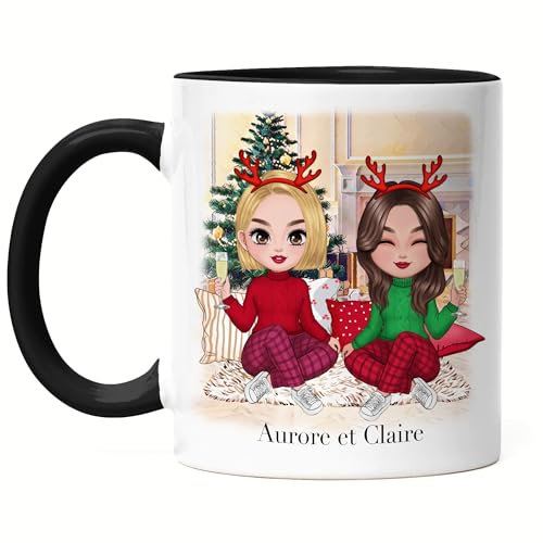 Kiddle-Design Meilleures amies Mug de Noël Noire Personnalisé Noël Meilleure amie à personnaliser en ligne Cadeau de Noël pour les copines