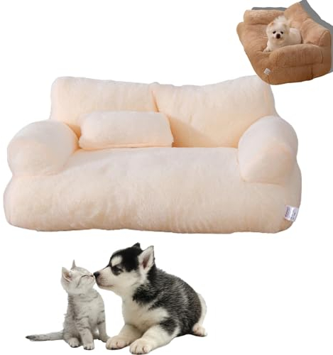 Calming Pet Sofa, Calming Dog Bed Fluffy Plush Pet Sofa,Winter Pet Plush Dog Bed,Memory Foam Dog Bed for Couch,Dog Bed Removable Washable Pet Sofa (Moonlight White,XXL)