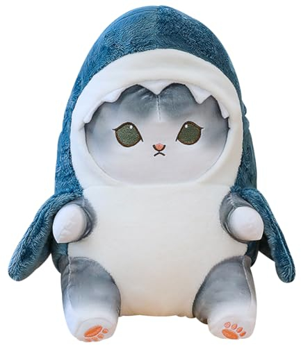 CBOSNF Hai Katze Plüschtier 25cm Niedlicher Hai Katze Plüsch Spielzeug Kawaii Katze Kuscheltier Hai Katze Kuscheltier Stofftier Hai Katze Plüschpuppe Katze Plüsch Geschenk für Kinder