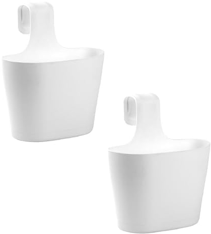 ENGELLAND 2 x Blumentopf zum Auf-Hängen, Geländertopf, Weiß, Hängetopf, Balkon-Kasten, oval, Übertopf, Pflanzkasten, mit Wasserspeicher/Wasserauffangschale, 2,8 Liter