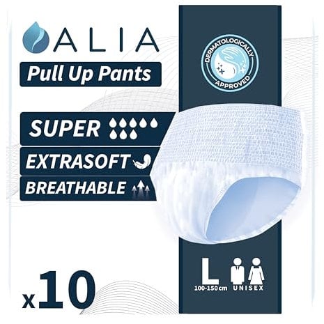 10 x ALIA Super Large | Adult Incontinence Pull Up Pants | Men & Women Disposable Adults Pants | High Absorbency Unisex Adult Diapers | Breathable & Fast Absorption Odour Control | 1 Pack of 10