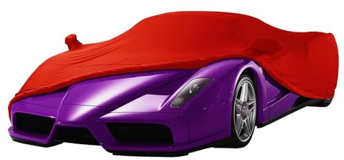 TECTICO Indoor Sportwagen Autoplane Elastisch Atmungsaktiv Staubschutz Weich Stretch Stoff Elegante Autoabdeckung für Innen Garage Auto Show, rot