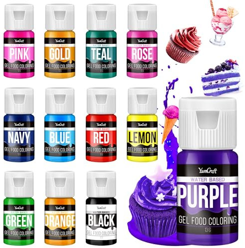 Food Coloring Gel Set - 12 Vibrant Color Gel Food Coloring for Cake Decorating, Baking, Easter Egg, Icing - Tasteless Food Color Dye for Fondant, Cooking, Slime, Airbrush - 13 g/Bottles