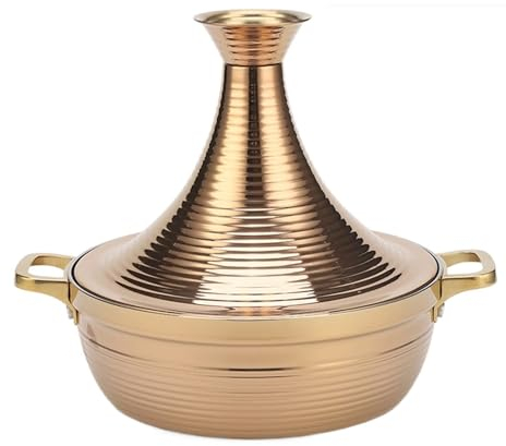 LVYUDS Tajine Induction Marocain pour Cuisson Trois Couches de Acier avec Conique Couvercle Approprié pour Hôtel, Restaurant et Maison Utiliser(Color:Gold,Size:32cm)