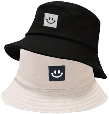 jenniehome 2 Stück Fischerhut Herren Damen Sonnenhut Bucket Hat Faltbar Smile Anglerhut Outdoor Sommerhut Baumwolle Fischerhüte Unisex Freizeithut für Camping Reisen Angeln Wandern