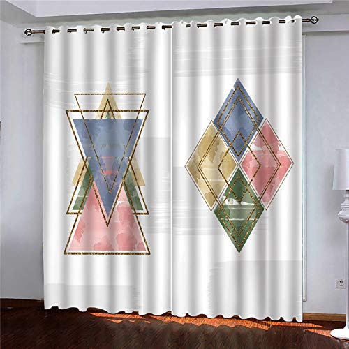 Rideau Occultant Thermiques Phonique 200X160Cm (LxH) 3D Imprimé Triangle Géométrique Motif Oeillet pour Rideaux pour Chambre Et Salon Cuisine Noel Fenêtre Décoration, Lot De 2 Rideaux