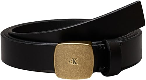Calvin Klein Damen Gürtel Casual Plaque Buckle 2,0 cm Ledergürtel, Schwarz (Black/Tumbled Gold), 105 cm