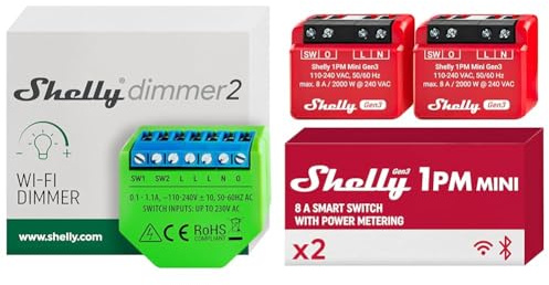 Shelly Dimmer 2, Intelligenter Wlan Dimmer & 1PM Mini Gen3 | WLAN- und Bluetooth-Smart-Switch-Relais
