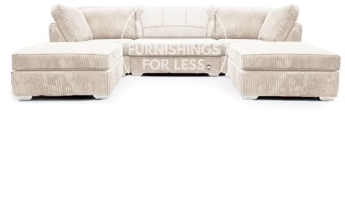 Furnishings For Less UK Bishop Cord Cream U-Shape Jumbo Cord Fabric Corner Sofa, Detachable, Solid Wood Frame, 11 Colours (Cream)