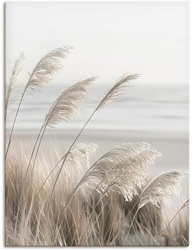 ARTLAND Wanddeko Leinwand Bilder Wandbild 90x120 cm Pflanzen natural elements Gräser Pampasgras Strand Boho Deko U5GO