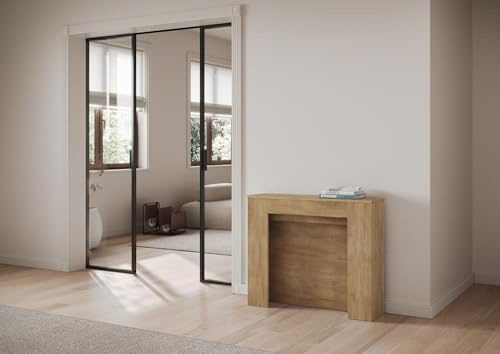 IMAGO FACTORY Kuba - Console extensible, table extensible, salle à manger (jusqu'à 211 cm) Meuble console d'entrée moderne, table de cuisine extensible, fabriquée en Italie (chêne nature)