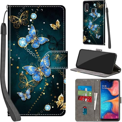 Handyhülle für Samsung Galaxy A20e Hülle Premium Lederhülle Klappbar Wallet Magnet Kartenfach Standfunktion Schutzhülle kompatibel mit Samsung A20e Hülle,Schmetterling