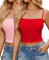 Ekouaer Lot de 2 Débardeur Femme Sexy Eté sans Manches Tank Tops Courts Bretelles Spaghetti Crop Top Y2k Hauts pour Femmes Rouge + Rose L