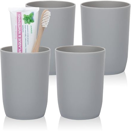 Zahnputzbecher Set 4er stapelbar 280ml - Für Badezimmer & Reisen - Grau AstraLoom