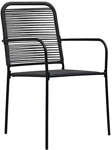 HETFTJN Lot de 2 chaises de salle à manger, de camping, de salle à manger, modernes, avec corde en coton et acier, pour terrasses, extérieur, jardin, balcon - Noir