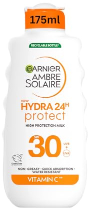 Garnier Ambre Solaire Sun Cream SPF 30 Hydra 24 Hour Protect Sunscreen | With Vitamin C, High Protection UVB UVA, Hydrating Sun Lotion, Water Resistant, Fast Absorption