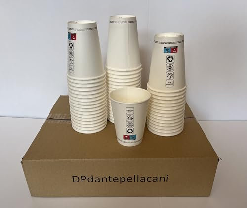 DPdantepellacani 50 Bicchieri in Carta per acqua e bevande varie capacità 350ml Colore Bianco biodegradabili cartoncino Bicchiere Grande Cartoncino 12oz (anche per bibite, cappuccino, tisane calde)