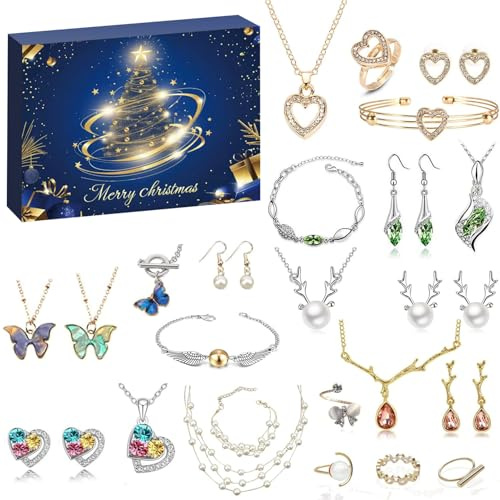 Adventskalender Schmuck 2024 | Weihnachtsschmuck Damen | 24 Kleine Geschenke Weihnachtskalender | Weihnachten Countdown Adventskalender Für Familie,Freundin,Mitbewohnerin (A)
