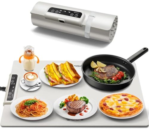 Food Warming Mat, Foldable Electric Warming Tray, Silicone Warming Mat with 3 Adjustable Temperature, Non Slip Portable Food Warmers for the Table, Parties, Restaurants, Buffet (60.8x37.8cm/23.94x14.8