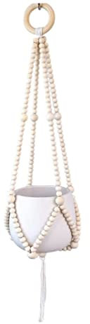 Percha de madera con cuentas de madera para macetas colgantes para interiores y exteriores (sin maceta) para interior y cocina