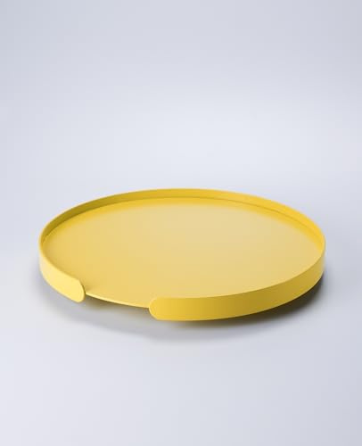 Tablett Outdoor Aluminium wetterfest – LILO, rundes Metalltablett Ø 38 cm, stabil & pflegeleicht, spülmaschinenfest & Kratzfest, für Wohnzimmer, Küche, Balkon & Garten, Made in EU (Gelb)