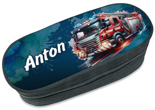 Unikatolo Federmäppchen Feuerwehr mit Name personalisiert, Federtasche in dunkelblau für Jungs und Mädchen, Stiftebox Geschenkidee Schulanfang, Schule, Kinder, Schlamppermappe Schlamppermäppchen