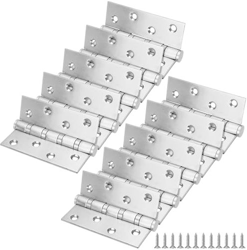 MUKSEUT 10 PCS 4 in (100mm) Stainless Steel Door Hinges, Polished Chrome Ball Bearing Hinges, Brushed Finish Heavy Duty Ball Bearing Door Hinge, Home Folding Butt Hinge for Room, Kitchen (5 Pairs)