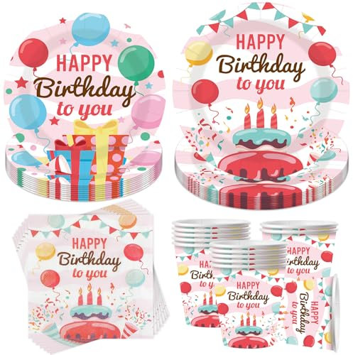 YeahBoom 50 Stück Partygeschirr Set,Bunt Pappteller KindergeburtstagThema Partygeschirr Set,Mit Teller Becher Servietten,Kindergeburtstag Mädchen Junge für 10 Gäste