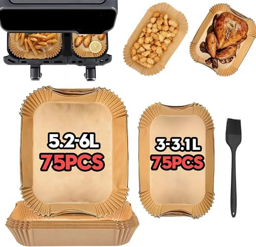 Ninipie Papier Cuisson Air Fryer Accessoires pour Philips Dual Basket Airfryer Série 3000 NA350, 150PCS Air Fryer Parchemin Moule Accessoires pour Philips Airfryer 6L/3L & Moulinex EZ901820 5,2L/3,1 L
