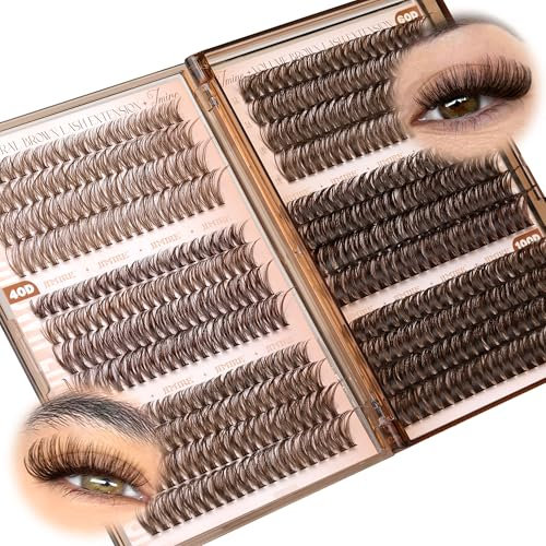 JIMIRE Lot de 476 grappes de cils individuels marron - 6 styles mixtes - Courbure D - 476 pièces - 30D + 40D + 50D + 60D + 80D + 100D