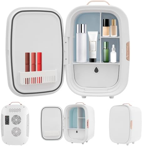 DHQCQL Skincare Frigorífico de 12 L, nevera con control de temperatura, 220 V CA/12 V, cosméticos, frigorífico, pequeño, para dormitorio, cosméticos, leche materna, hasta 60 grados Celsius (blanco)