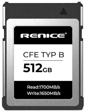 RENICE 512GB Professional CFexpress Type B Memory Card,Up to 1700MB/s Read,1650MB/s Write-RAW 8K HD Video Recording for Photographers,Videographers
