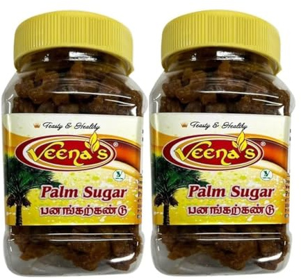 Veena's Palm Sugar 200g Natural Sweetener Sweet Candy Brown Sugar Ideal for Baking, Cooking and Beverages Rich Caramel Flavor Product from India Pack of 2