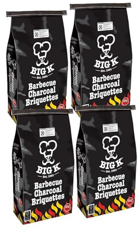 Bigg K Charcoal Briquettes – 5kg (Pack of 4) | Long-Lasting, Consistent Heat | Ideal for Grilling, Smoking & Slow Cooking | Low Ash, Easy to Use | BBQ Essential