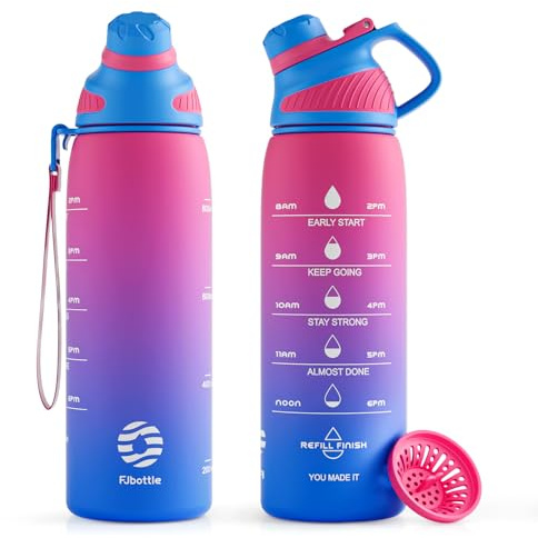 Fjbottle Borraccia sportiva con coperchio magnetico e tacche orarie, 710 ml e 1000 ml, atossica, priva di BPA ed ecologica, in plastica Tritan co-poliestere, senza BPA, per palestra, yoga, attività