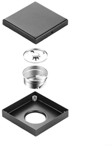 Duschablaufsieb aus Edelstahl für Badezimmer, WC, Küche und Balkon, rostbeständiger Bodenablauf (Schwarz 15 x 15)