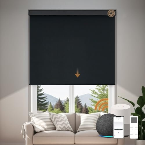 Store enrouleur occultant motorisé intelligent pour fenêtres d'intérieur avec télécommande, stores électriques, taille personnalisée, imperméable, noir, facile à utiliser et économe en énergie