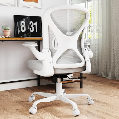 ZZH Ergonomischer Schreibtischstuhl, Mesh-Bürostuhl mit Verstellbarer Lendenstütze & hochklappbaren Armlehnen, atmungsaktiver Computerstuhl fürs Homeoffice mit 360°-Drehung & Höhenverstellung, Grau