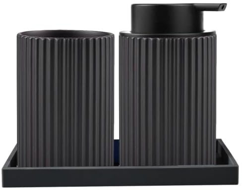 Juego dispensador jabon baño y Vaso con Bandeja, dispensador de jabón y portacepillos para baño Moderno 300ml, Accesorios Cocina y baño, jabón líquido y Gel Recargable, Botella de jabón